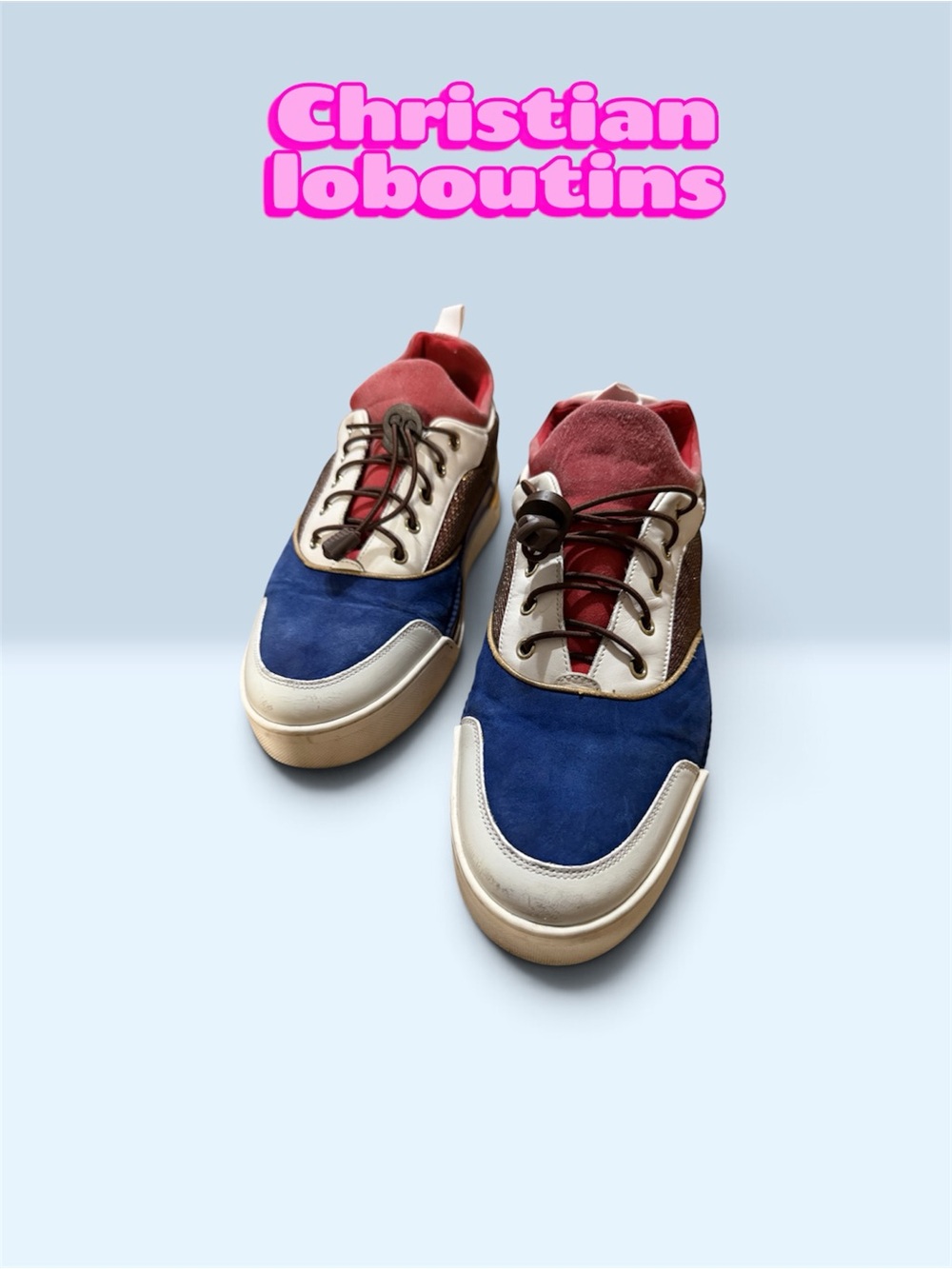 Christian Louboutin Men’s Blue, Red and Cream Mixed-Material Sneakers